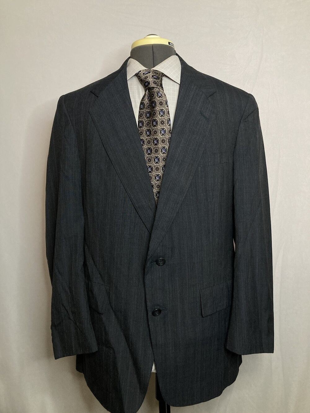1980s 41R Blazer Gray Striped Wool 2 Button Mens 45" Sport Coat Suit Jacket Reed